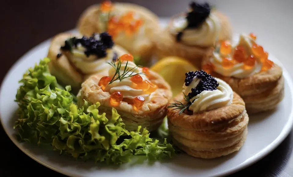 Canapes prepared for a banquet at Dnister